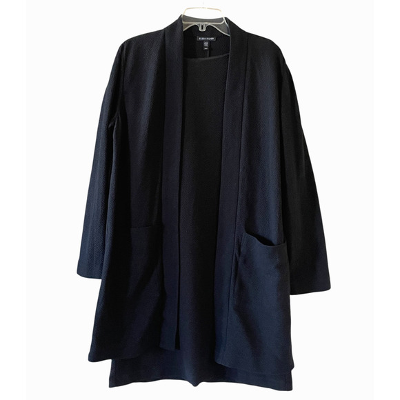 EILEEN FISHER Size Medium Black Sleeveless Dress Open Topper Jacket 2-Piece Set - Picture 1 of 10